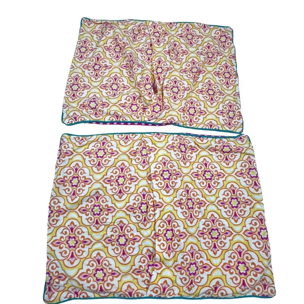 2 Caden Lane Standard Pillow Shams Pink Polka Dot & Ylw Orange Mosaic 100%Cotton